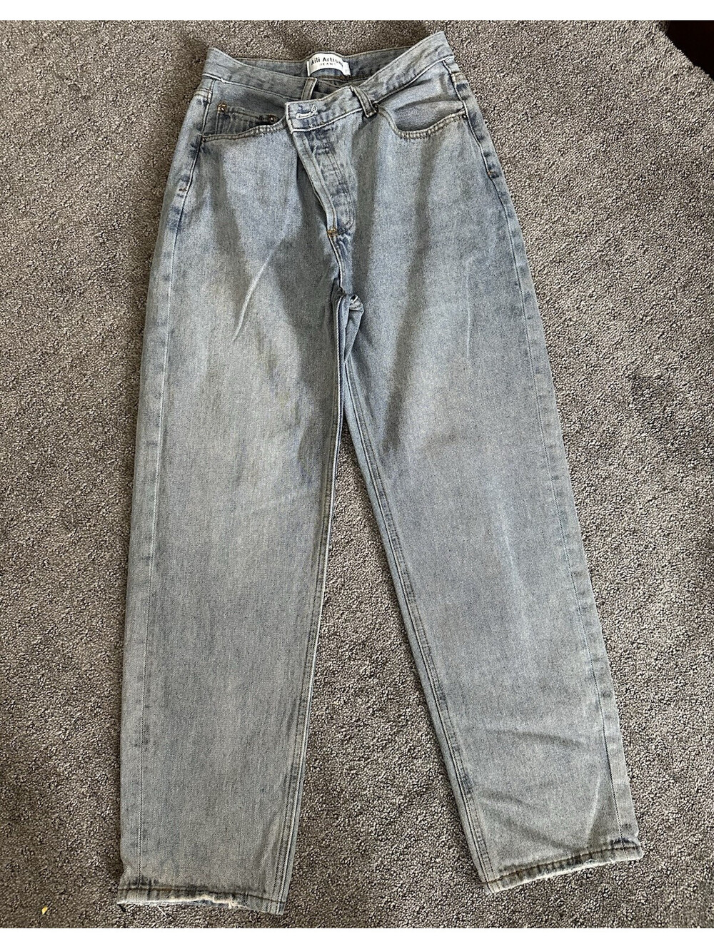 Aili Artisan Women’s Gray Light Wash Wide-Leg Denim 5-Pocket Button Jeans